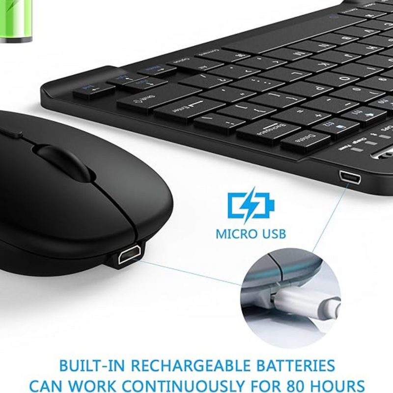 Teclado e Mouse Sem Fio Bluetooth p/ Notebook - Preto