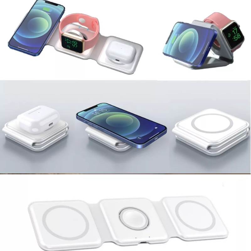 Carregador Portátil 3 em 1 Dobrável MagSafe - Branco