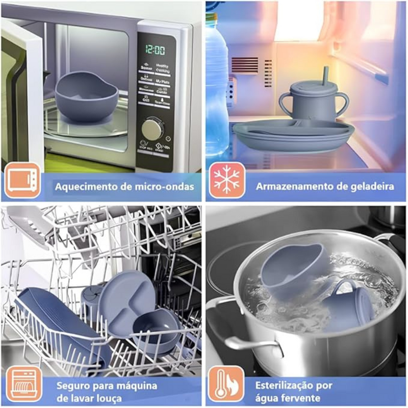 Jogo Alimentação Bebê 8 Peças Silicone Premium - BBL-54