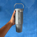 Garrafa Flip Straw 900ml Cinza c/ Alça e Canudo - Personaliz