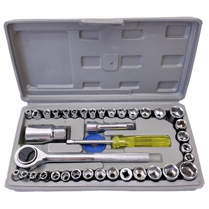 Jogo Ferramentas 40 Peças Soquetes com Maleta Cinza