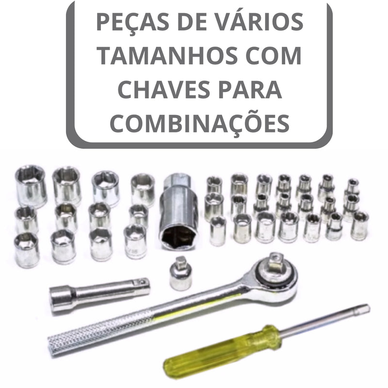 Jogo Ferramentas 40 Peças Soquetes com Maleta Cinza
