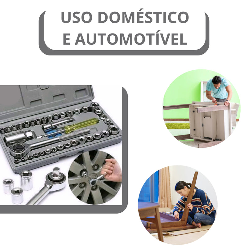Jogo Ferramentas 40 Peças Soquetes com Maleta Cinza