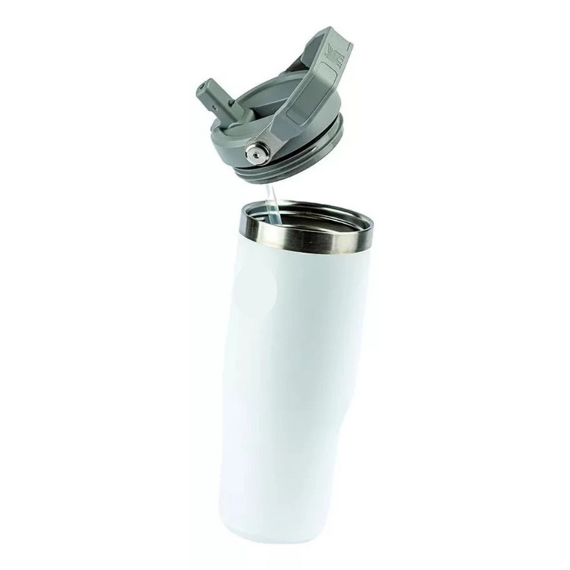 Garrafa Flip Straw 900ml Cinza c/ Alça e Canudo - Personaliz