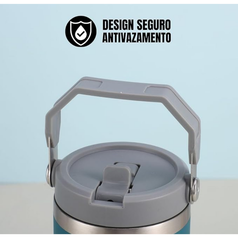Garrafa Flip Straw 900ml Cinza c/ Alça e Canudo - Personaliz